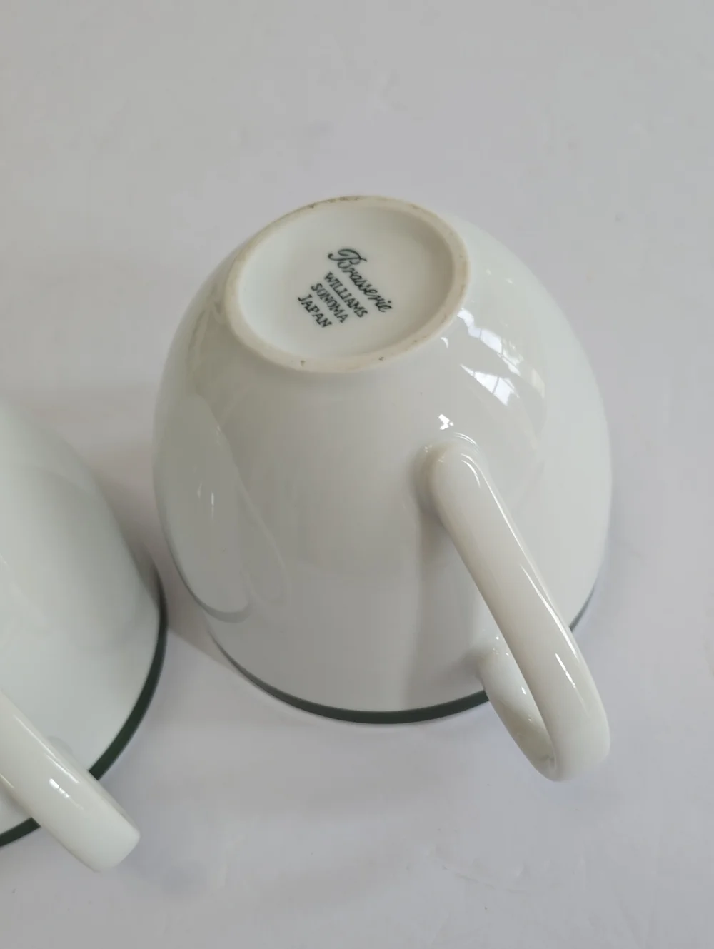 Williams Sonoma Set Of 2 Brasserie Coffee Cups White Green Band Japan